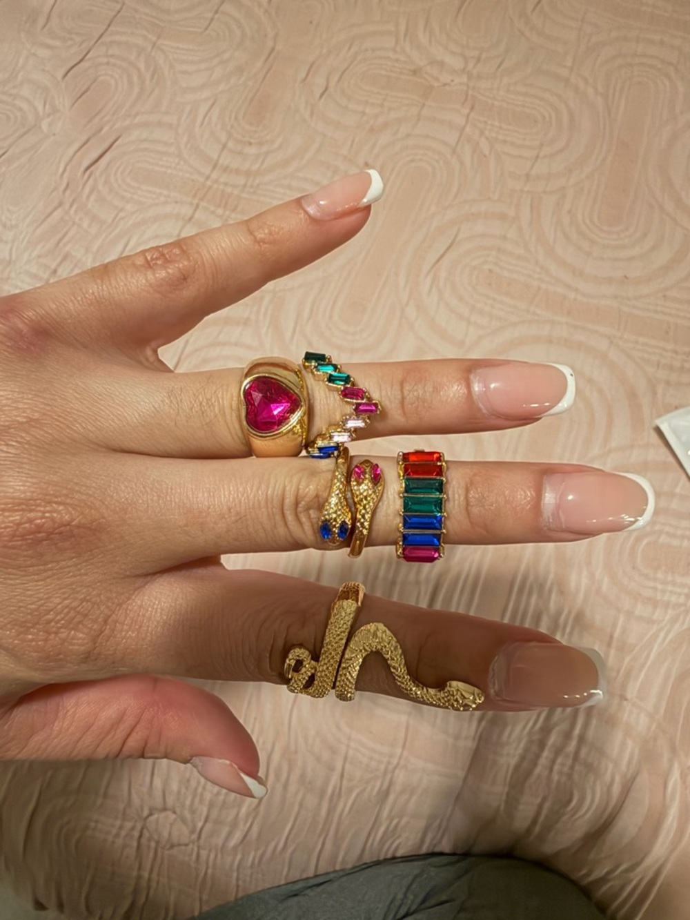 SHEIN Gold-Tone Stackable Rings with Multicolor Gems - Picture 3 of 3
